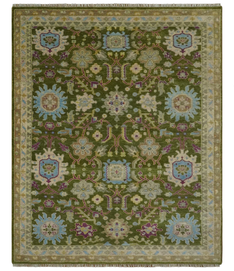 Custom Made Green, Beige and Purple Hand Knotted Traditional Oushak wool area rug - The Rug Decor