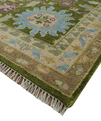 Custom Made Green, Beige and Purple Hand Knotted Traditional Oushak wool area rug - The Rug Decor