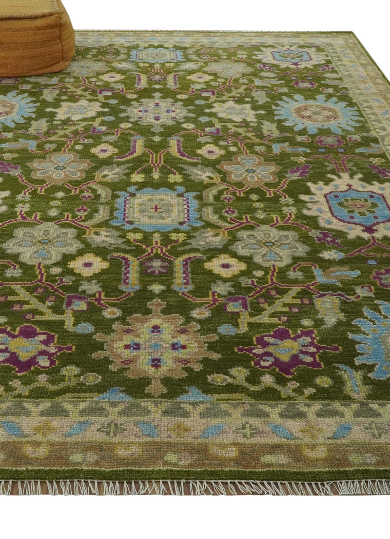 Custom Made Green, Beige and Purple Hand Knotted Traditional Oushak wool area rug - The Rug Decor