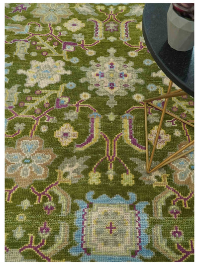 Custom Made Green, Beige and Purple Hand Knotted Traditional Oushak wool area rug - The Rug Decor