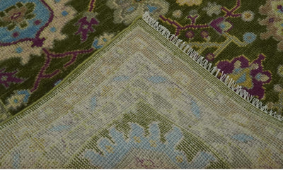 Custom Made Green, Beige and Purple Hand Knotted Traditional Oushak wool area rug - The Rug Decor