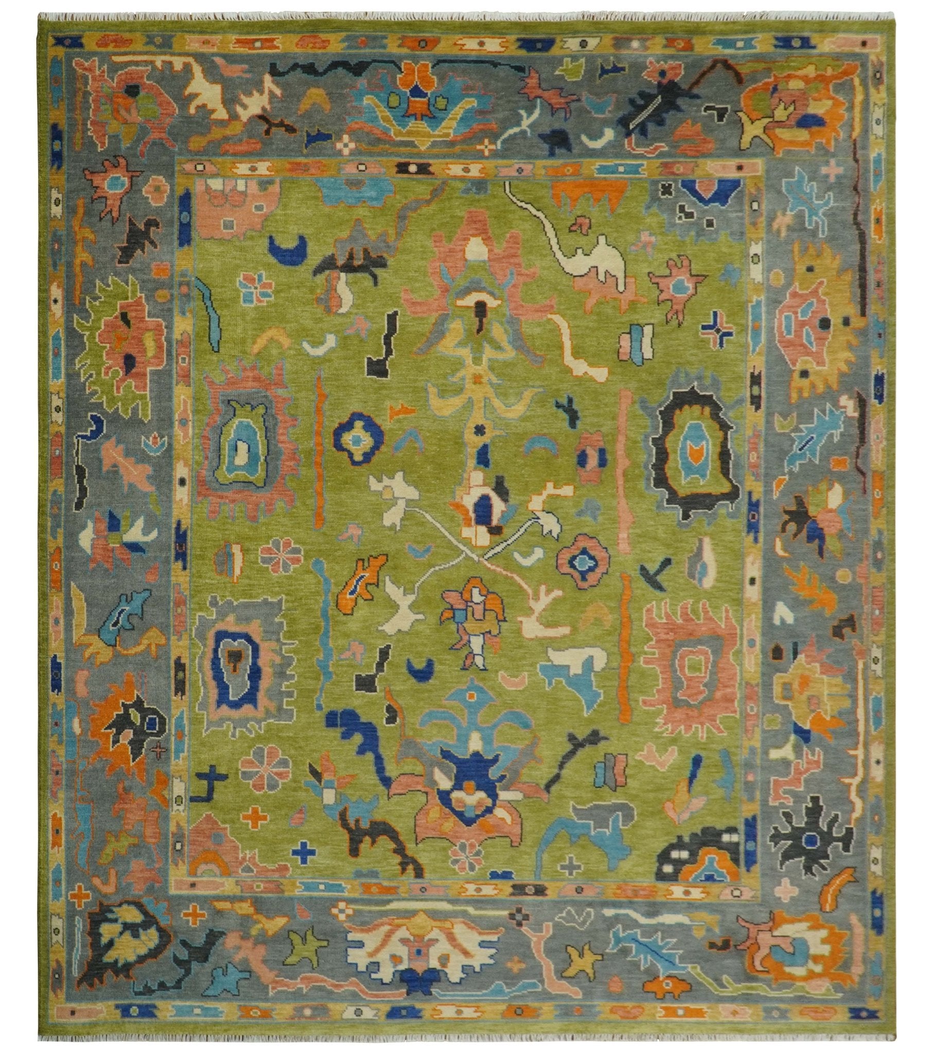Green, Gray and Peach Vibrant Colorful Traditional Oushak