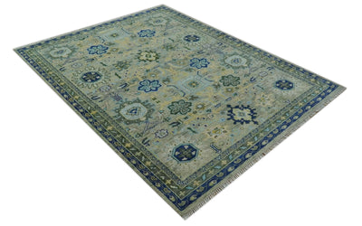 Custom Made Green, Grey and Mustard Hand Knotted Traditional Oushak wool area rug - The Rug Decor