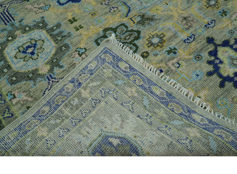 Custom Made Green, Grey and Mustard Hand Knotted Traditional Oushak wool area rug - The Rug Decor