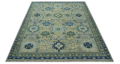 Custom Made Green, Grey and Mustard Hand Knotted Traditional Oushak wool area rug - The Rug Decor