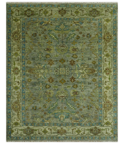 Custom Made Green Hand Knotted Antique Design Traditional Oushak wool area rug - The Rug Decor