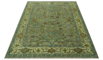 Custom Made Green Hand Knotted Antique Design Traditional Oushak wool area rug - The Rug Decor