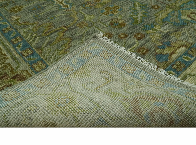 Custom Made Green Hand Knotted Antique Design Traditional Oushak wool area rug - The Rug Decor