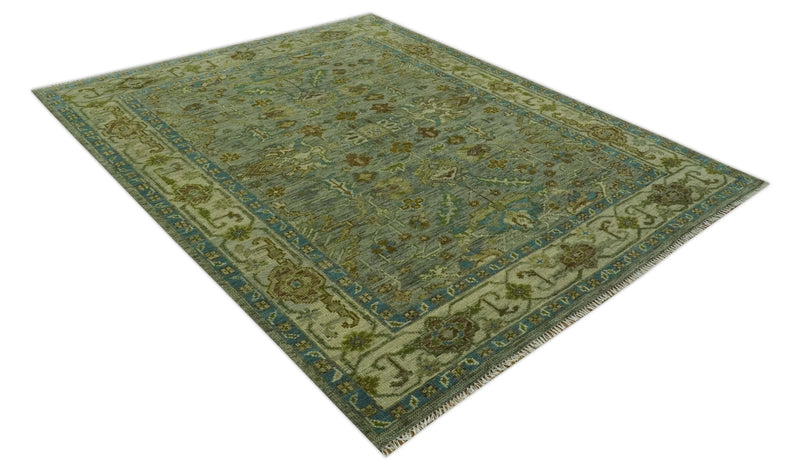 Custom Made Green Hand Knotted Antique Design Traditional Oushak wool area rug - The Rug Decor