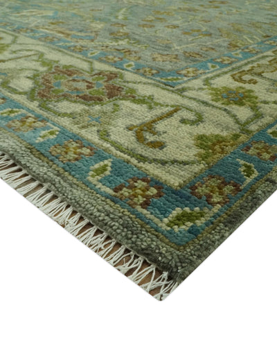 Custom Made Green Hand Knotted Antique Design Traditional Oushak wool area rug - The Rug Decor