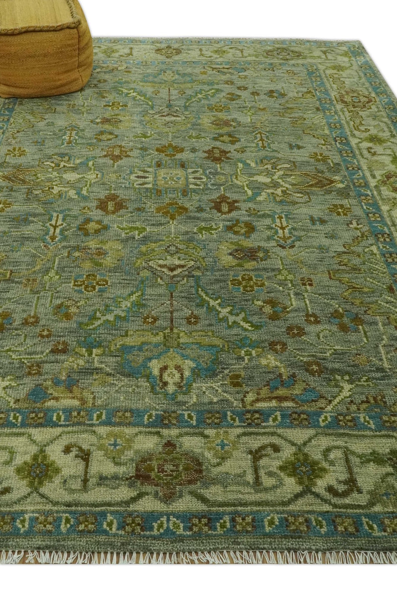 Custom Made Green Hand Knotted Antique Design Traditional Oushak wool area rug - The Rug Decor