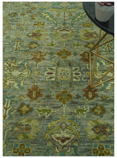 Custom Made Green Hand Knotted Antique Design Traditional Oushak wool area rug - The Rug Decor