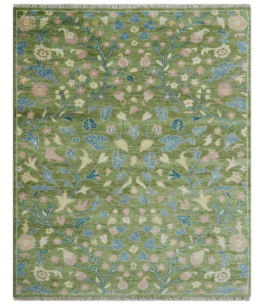 Custom Made Green Leaf's and Flowers Hand Knotted Wool Rug - The Rug Decor