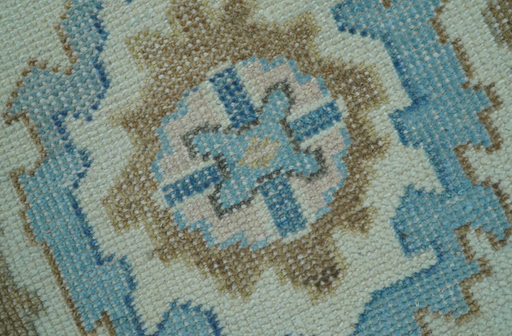 Custom Made Hand Knotted Beige and Blue Traditional Turkish Wool Area Rug - The Rug Decor