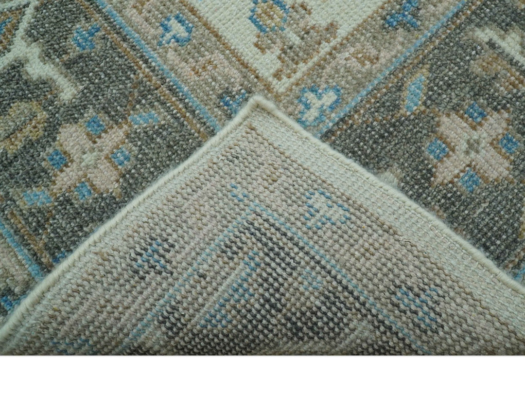 Custom Made Hand Knotted Beige and Blue Traditional Turkish Wool Area Rug - The Rug Decor
