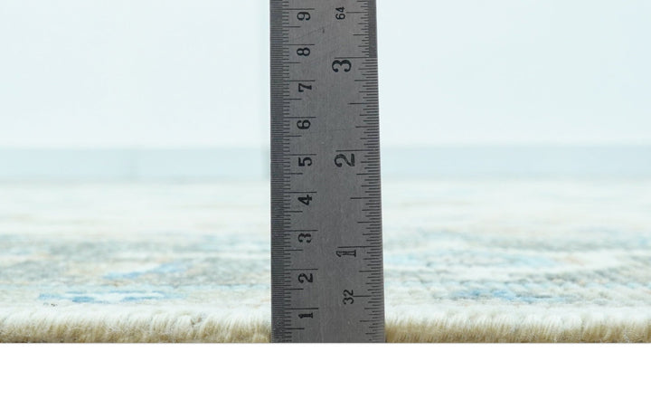 Custom Made Hand Knotted Beige and Blue Traditional Turkish Wool Area Rug - The Rug Decor