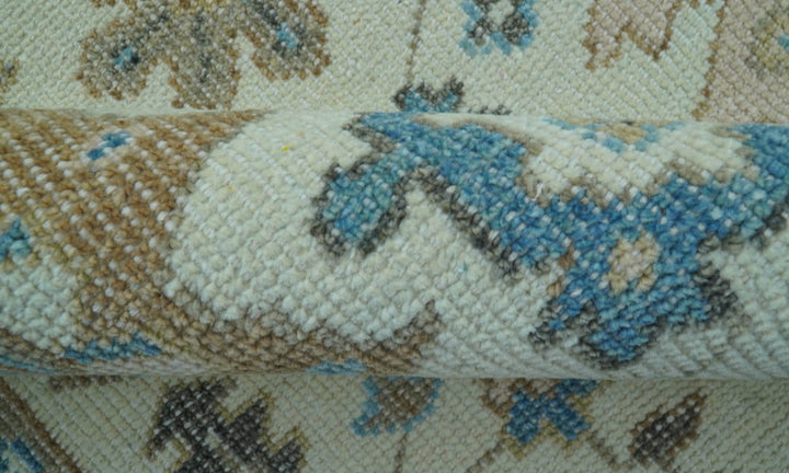 Custom Made Hand Knotted Beige and Blue Traditional Turkish Wool Area Rug - The Rug Decor