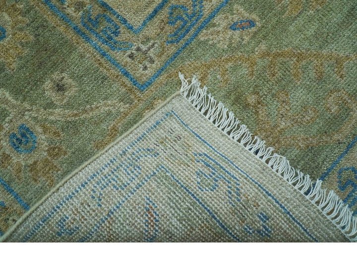 Custom Made Hand Knotted Beige and Blue Traditional Turkish Wool Rug - The Rug Decor