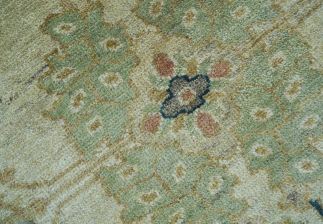 Custom Made Hand Knotted Beige and Blue Traditional Turkish Wool Rug - The Rug Decor