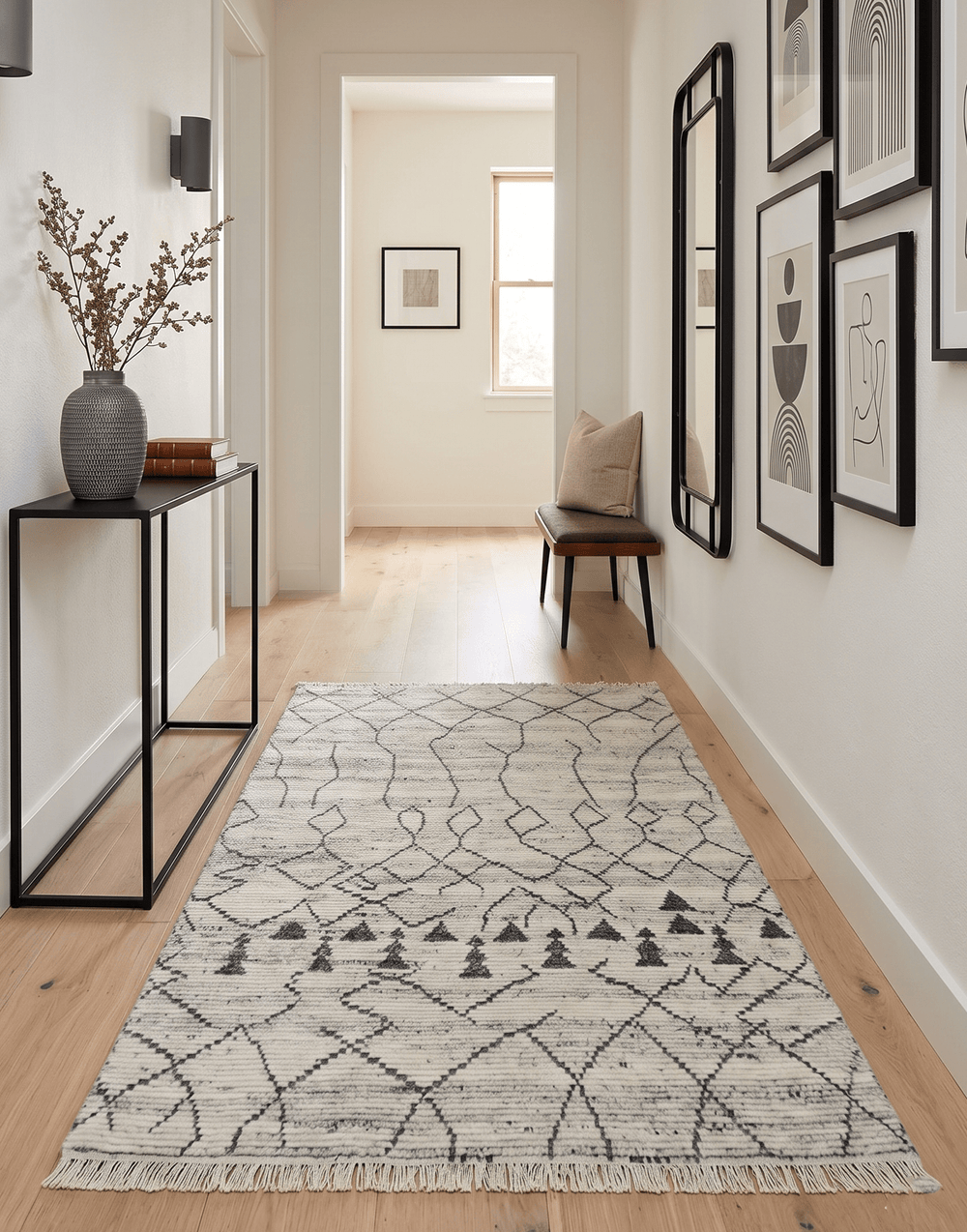 Custom Made Hand Knotted Beige And Gray Moroccan Trellis Blended Wool Rug - The Rug Decor