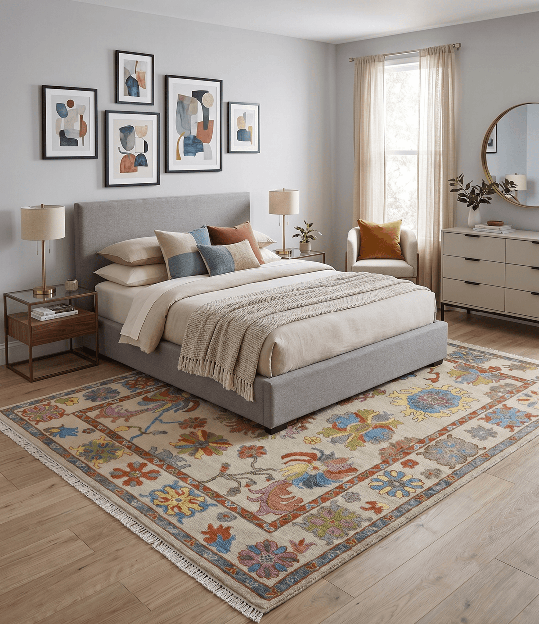 Custom Made Hand Knotted Beige with multicolor Traditional Oushak Wool area Rug - The Rug Decor