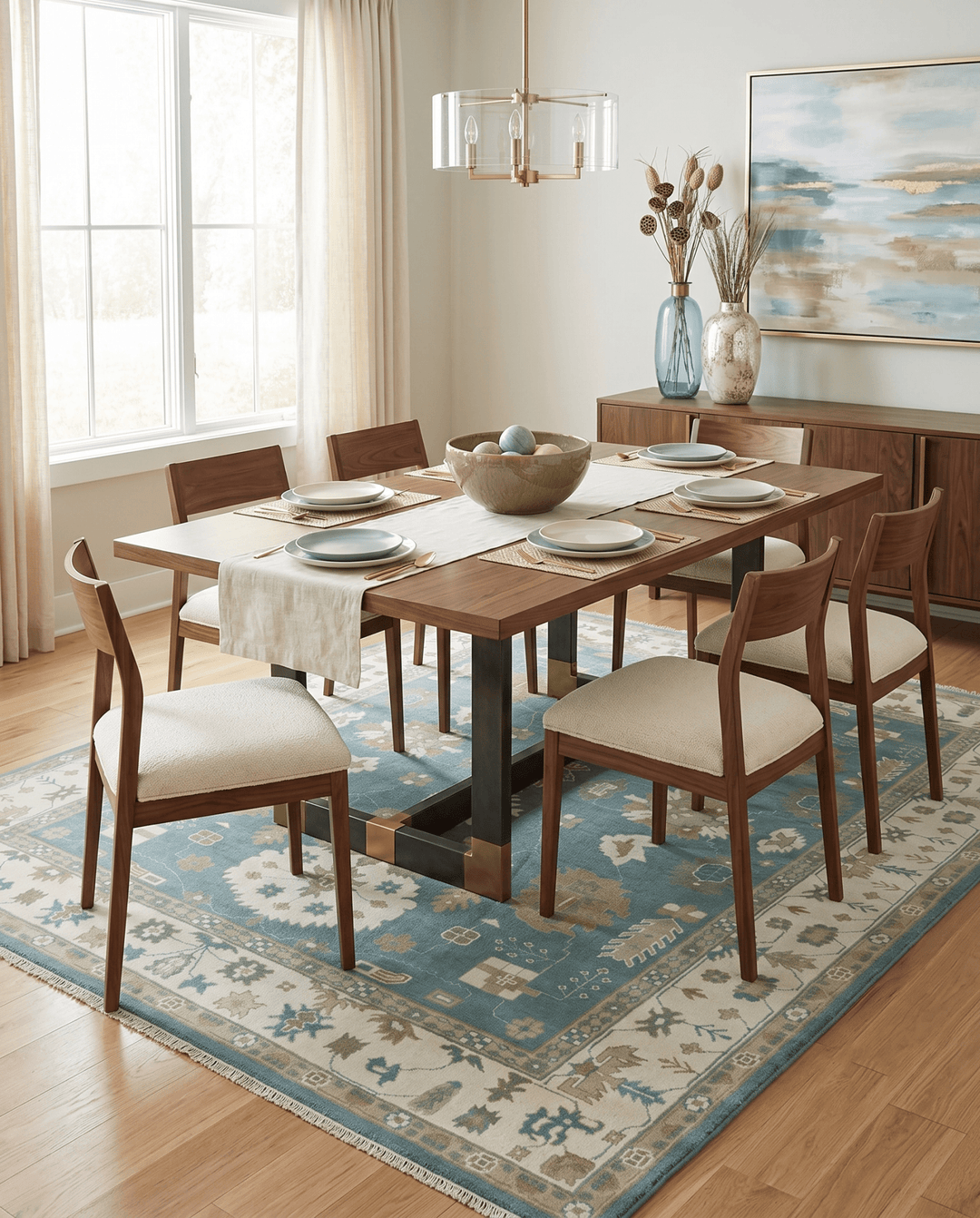 Custom Made Hand Knotted Blue, Ivory and Beige Traditional Oushak Wool Rug - The Rug Decor