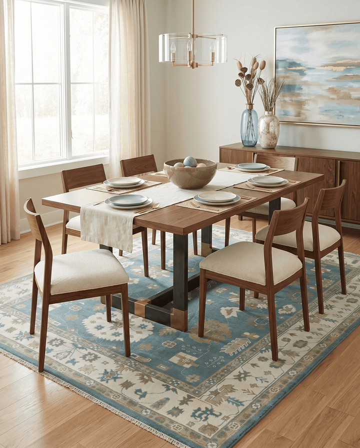Custom Made Hand Knotted Blue, Ivory and Beige Traditional Oushak Wool Rug - The Rug Decor