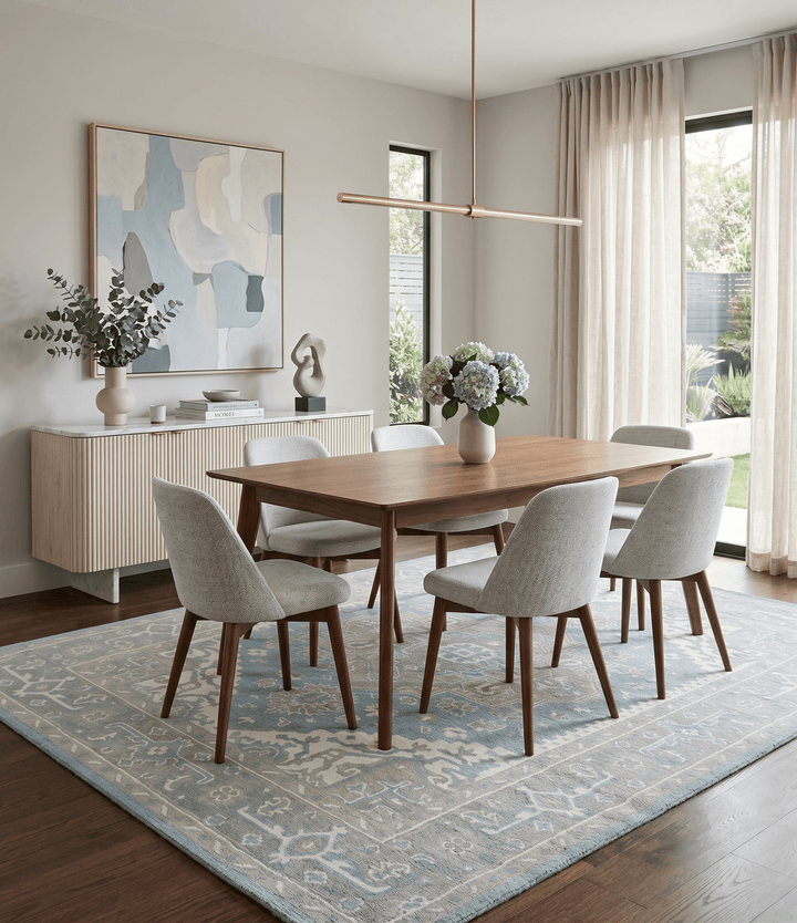 Custom Made Hand Knotted Blue, Ivory, Camel and Gray Traditional Heriz wool rug - The Rug Decor