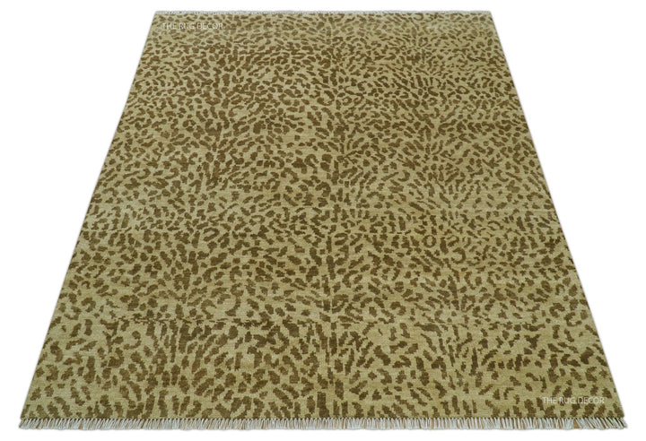 Custom Made Hand Knotted Brown Contemporary Animal Wool Area Rug - The Rug Decor