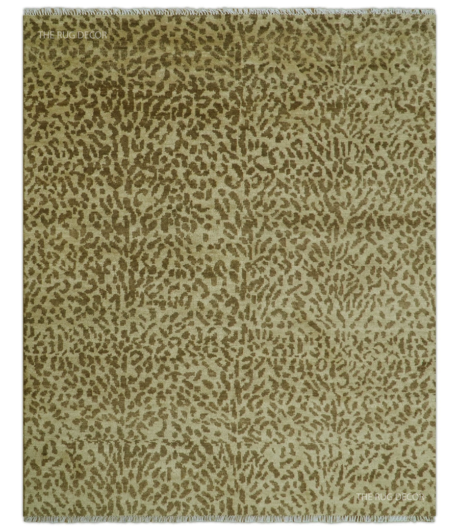 Custom Made Hand Knotted Brown Contemporary Animal Wool Area Rug - The Rug Decor