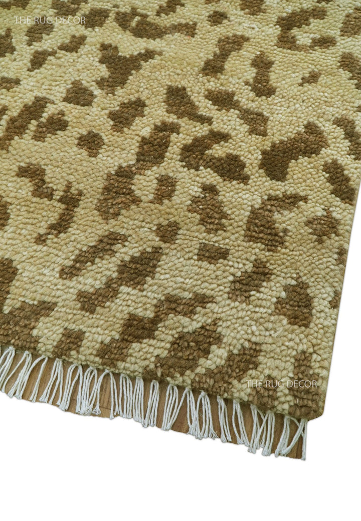 Custom Made Hand Knotted Brown Contemporary Animal Wool Area Rug - The Rug Decor
