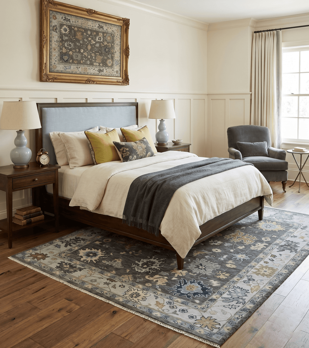Custom Made Hand Knotted Charcoal and Ivory Traditional Oushak Wool Area Rug - The Rug Decor
