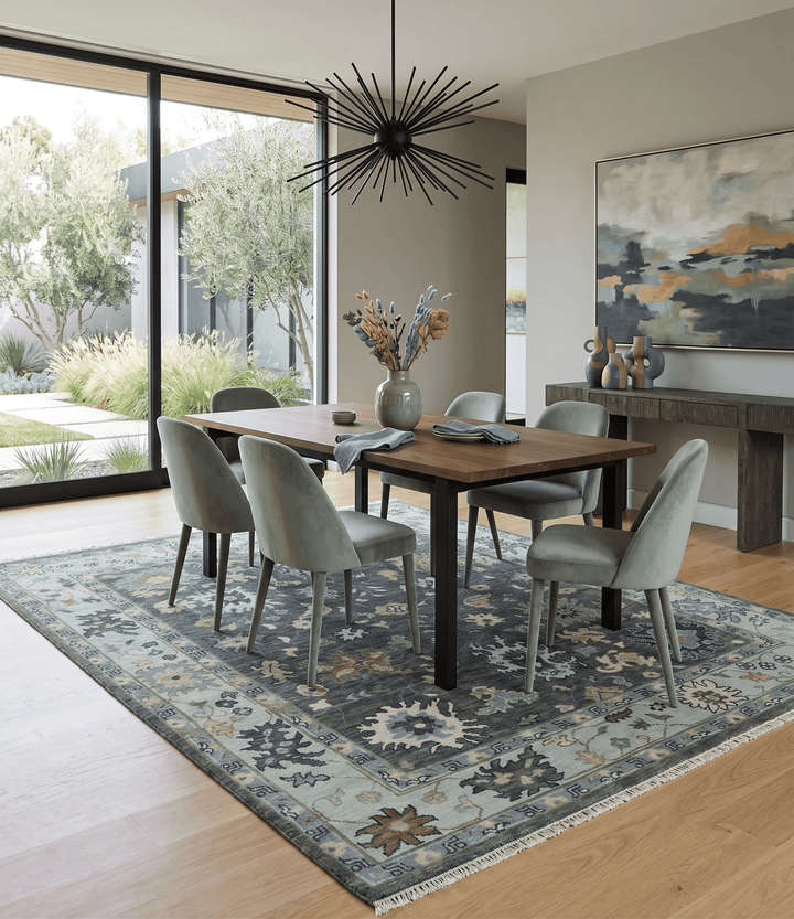 Custom Made Hand Knotted Charcoal and Ivory Traditional Oushak Wool Area Rug - The Rug Decor