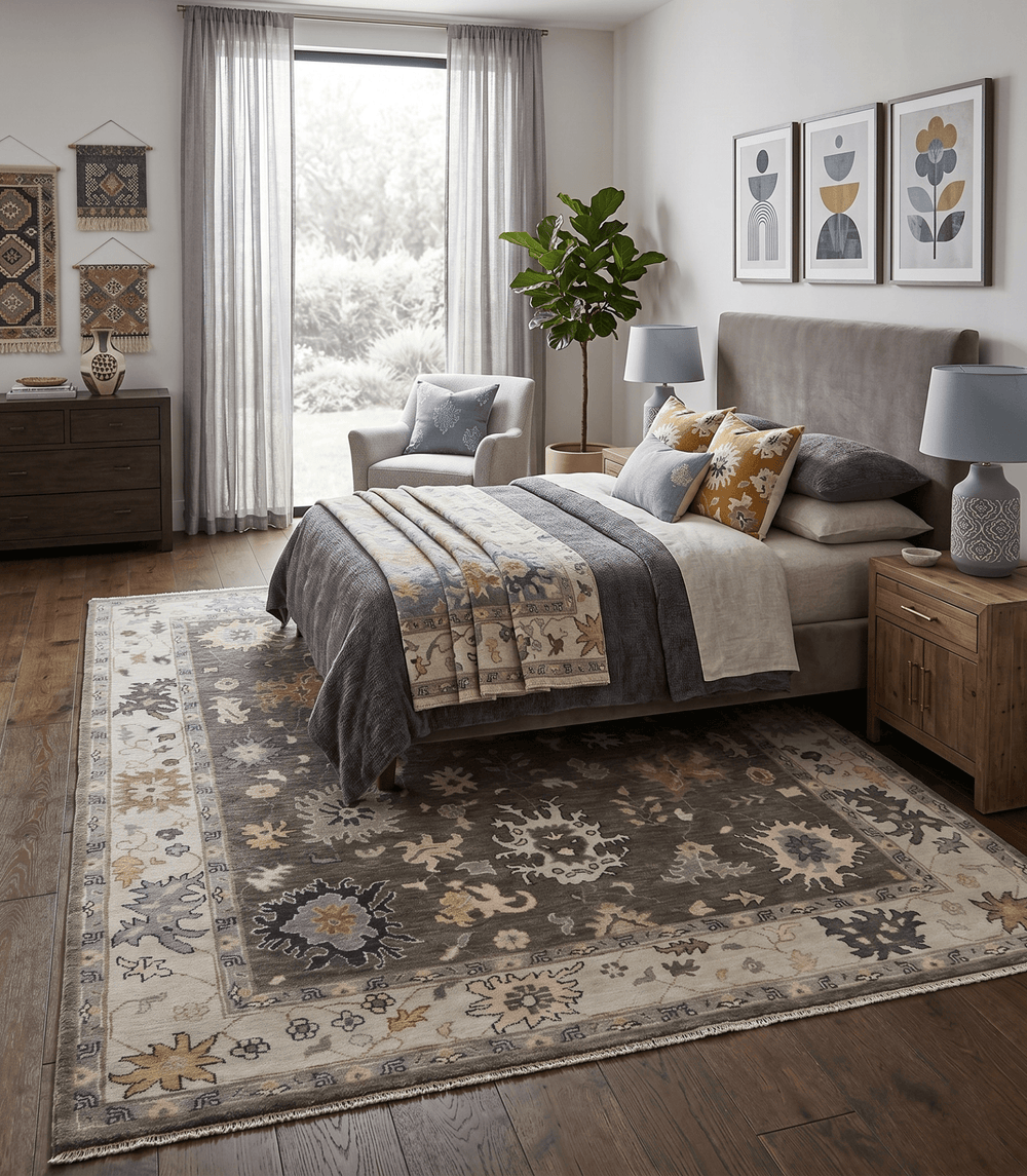 Custom Made Hand Knotted Dark Gray and Beige Traditional Wool Rug - The Rug Decor