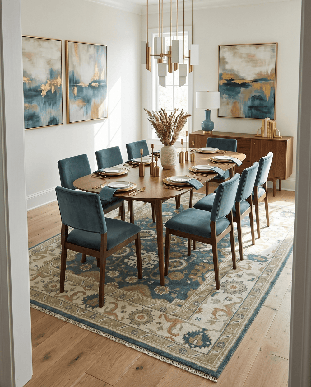Custom Made Hand Knotted Dark Teal, Ivory and Beige Traditional Multi Size Oushak Wool Rug - The Rug Decor