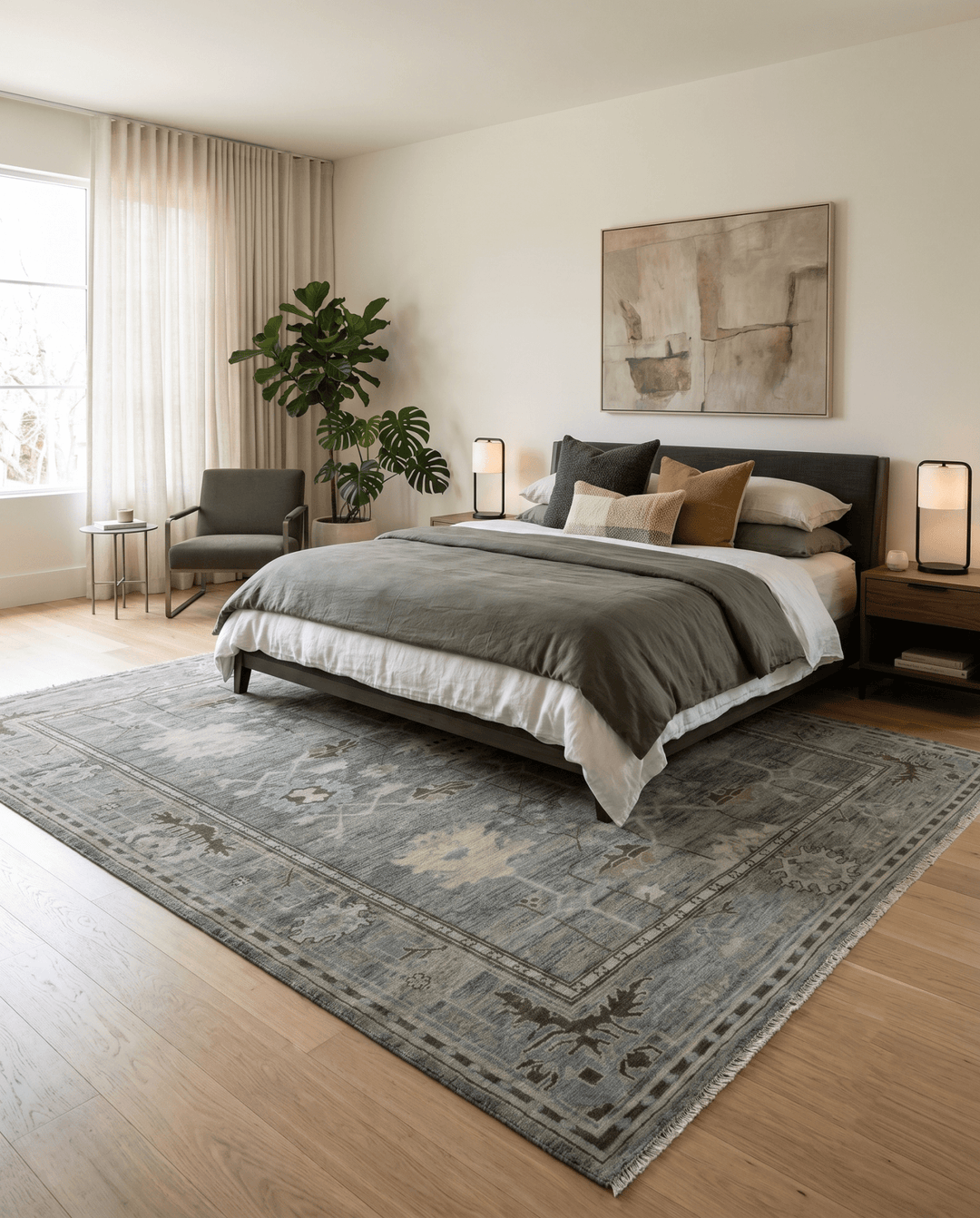 Custom Made Hand Knotted Gray and Brown Oriental Oushak Multi Size Traditional Wool Areaa Rug - The Rug Decor
