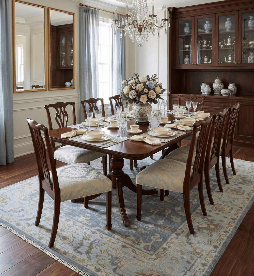 Custom Made Hand Knotted Gray, Blue and Beige Traditional Oushak Wool Area Rug - The Rug Decor