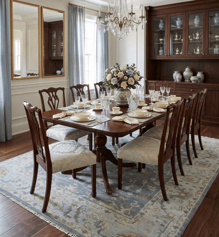 Custom Made Hand Knotted Gray, Blue and Beige Traditional Oushak Wool Area Rug - The Rug Decor