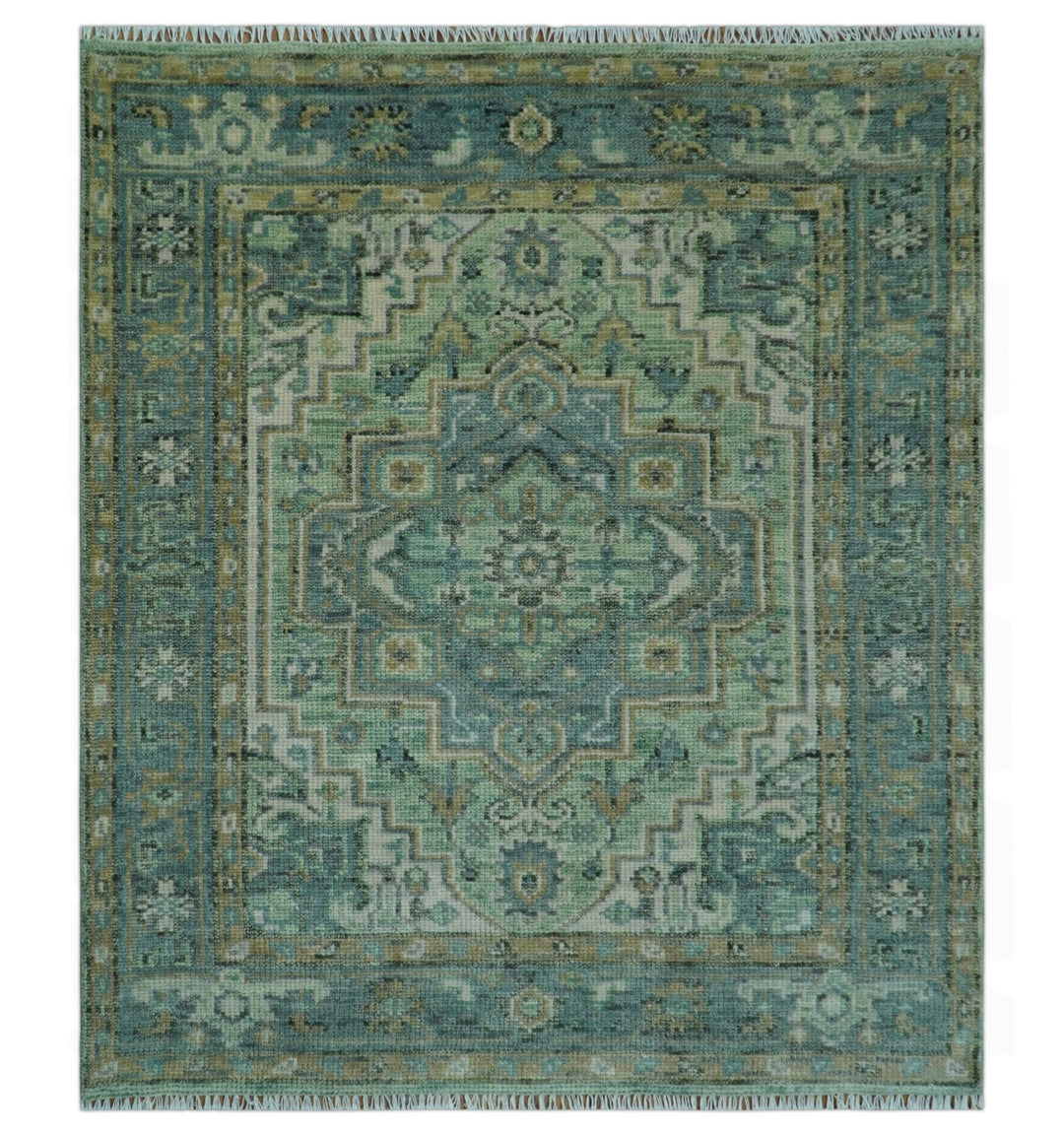 Custom Made Hand Knotted Green, Silver and Taupe Traditional Design wool rug - The Rug Decor