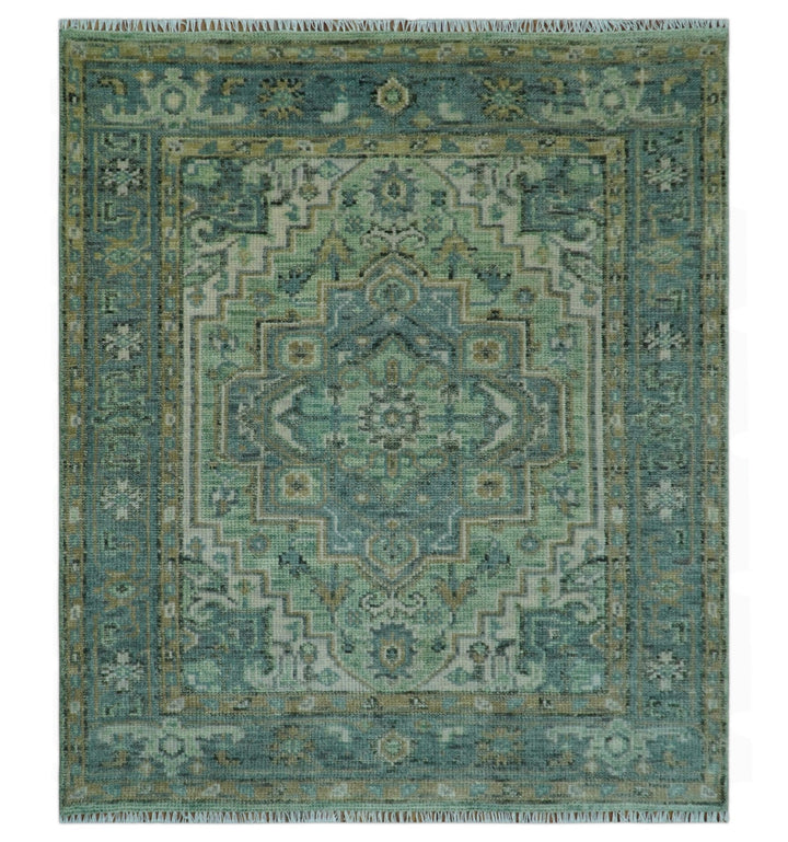 Custom Made Hand Knotted Green, Silver and Taupe Traditional Design wool rug - The Rug Decor