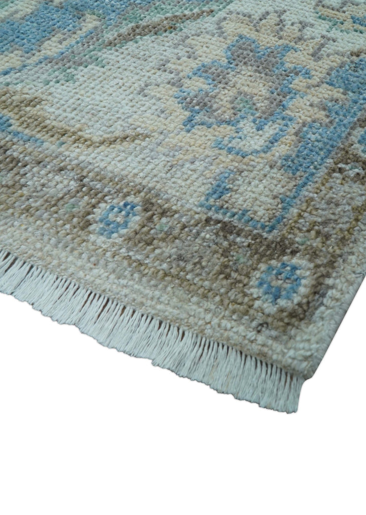 Custom Made Hand Knotted Ivory and Blue Traditional Turkish Afghan Wool Rug - The Rug Decor