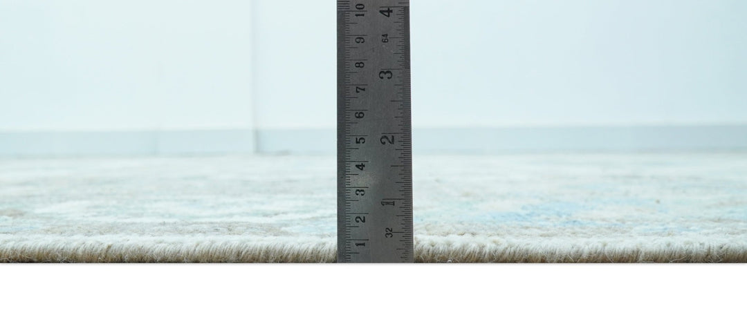 Custom Made Hand Knotted Ivory and Blue Traditional Turkish Afghan Wool Rug - The Rug Decor