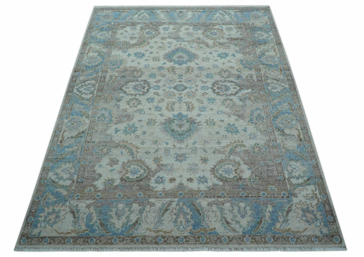 Custom Made Hand Knotted Ivory and Blue Traditional Turkish Afghan Wool Rug - The Rug Decor