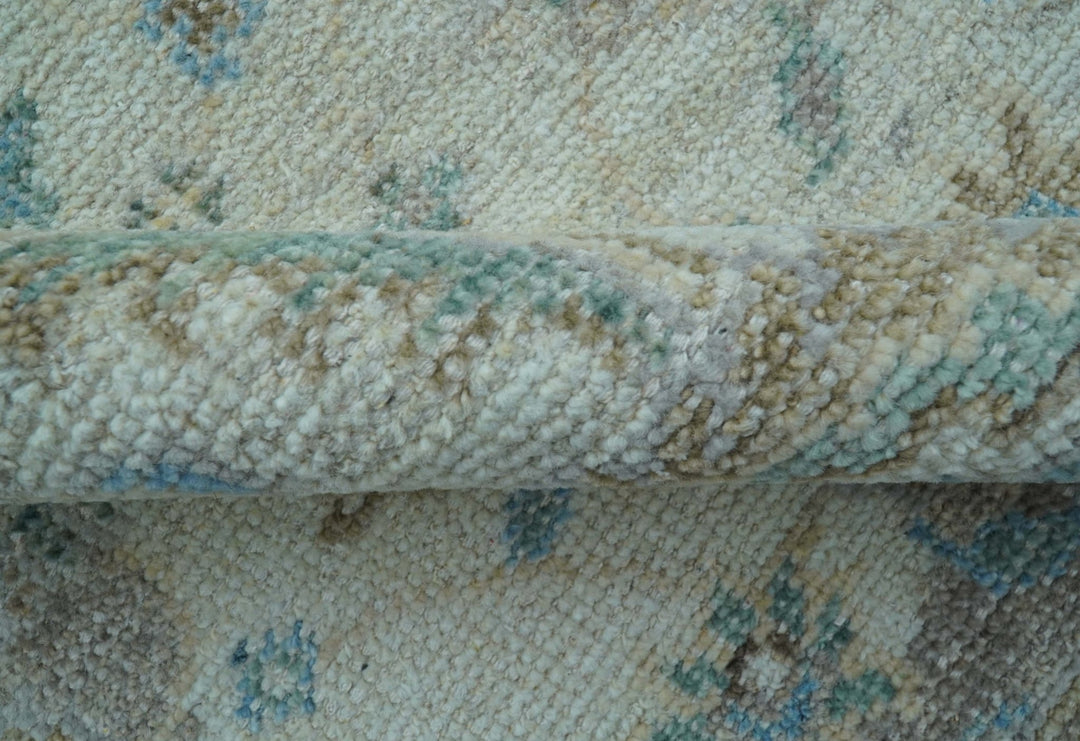 Custom Made Hand Knotted Ivory and Blue Traditional Turkish Afghan Wool Rug - The Rug Decor