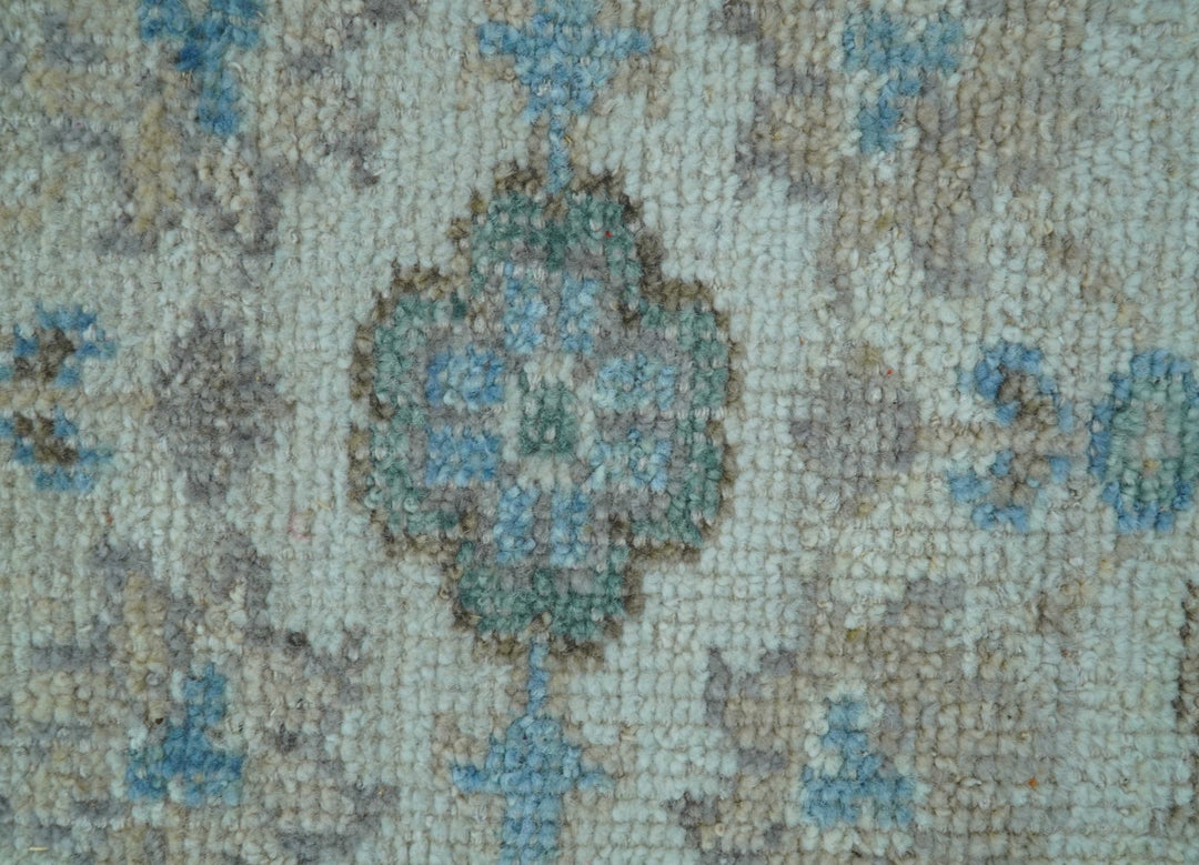 Custom Made Hand Knotted Ivory and Blue Traditional Turkish Afghan Wool Rug - The Rug Decor