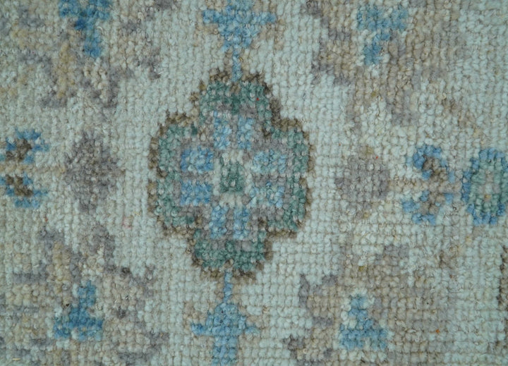 Custom Made Hand Knotted Ivory and Blue Traditional Turkish Afghan Wool Rug - The Rug Decor