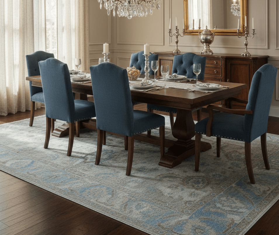 Custom Made Hand Knotted Ivory and Blue Traditional Turkish Afghan Wool Rug - The Rug Decor