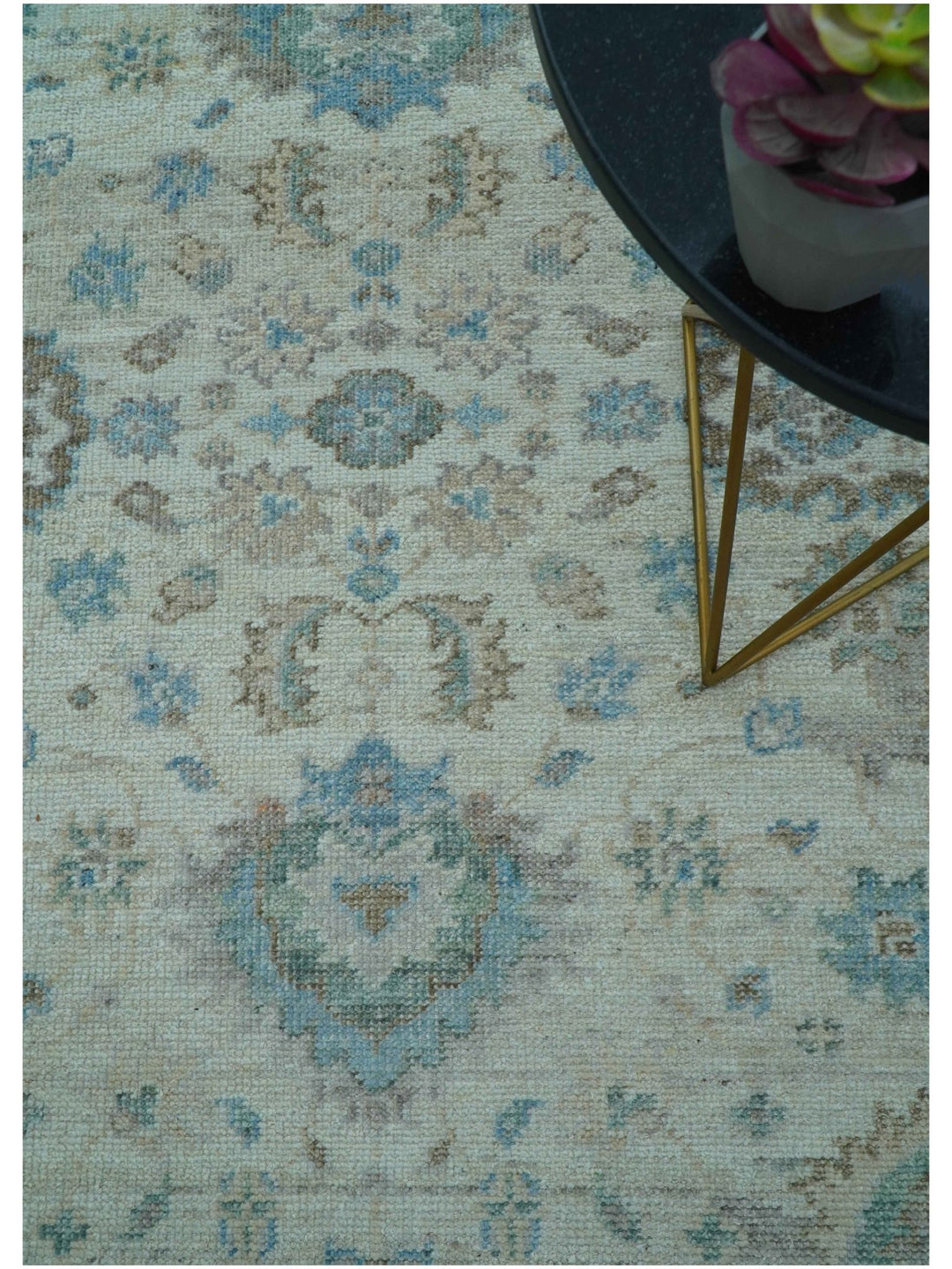 Custom Made Hand Knotted Ivory and Blue Traditional Turkish Afghan Wool Rug - The Rug Decor