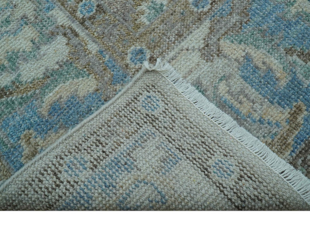 Custom Made Hand Knotted Ivory and Blue Traditional Turkish Afghan Wool Rug - The Rug Decor
