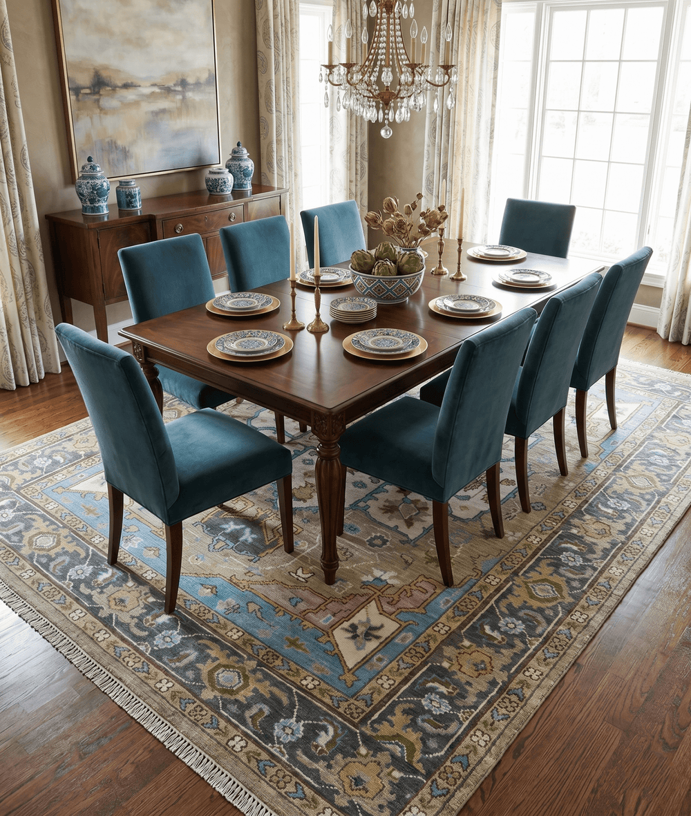 Custom Made Hand Knotted Ivory and Camel Traditional Heriz Wool Rug - The Rug Decor